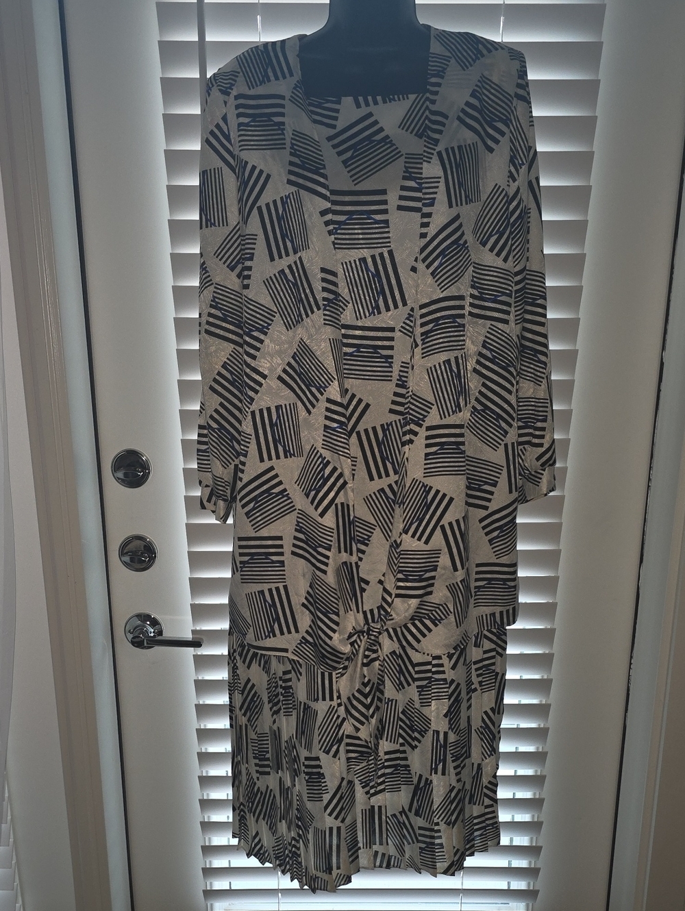 VTG 80s CAMI pour/for Le Boff Pleated Geometric Midi Dress Canada Size 13/14